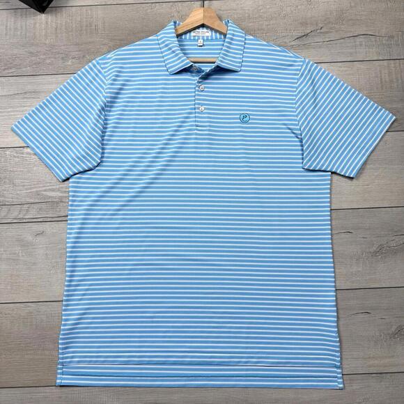 Peter Millar Summer Comfort Polo Shirt Blue White Stripe Large Stretch Golf Club - Picture 1 of 9